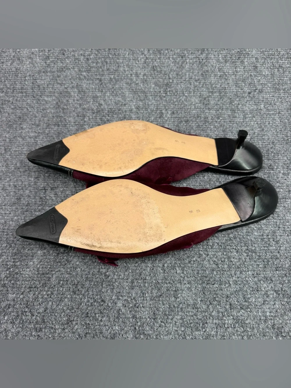VTG COACH Kitten Heel Mules Burgundy Suede Black Leather 9B